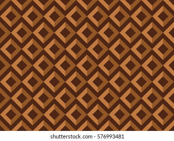 Seamless chocolate brown volume squares and zigzag pattern vector