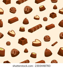 Seamless chocolate candy pattern. Chocolate sweets.