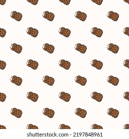 Patrón de galletas de chocolate sin foco. Dulces y fondo de caramelos. Ilustración vectorial de Doodle con caramelos e iconos de caramelos
