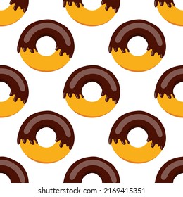 seamless chocolate donut pattern with chocolate icing. vector illustration on a white background.