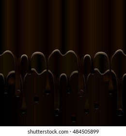 Seamless chocolate glaze. Dark brown glossy texture with smudges drops. Vector illustration.