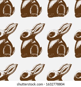 Seamless chocolate hare print on white background. Vector graphics.