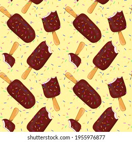 Seamless chocolate ice cream pattern. Vector summer background. Original texture for textile, fabric, wallpaper, apparel clothing, poster, postcard, banner