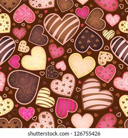 seamless chocolate pattern with sweetmeat in form heart