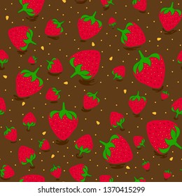 Seamless chocolate strawberries pattern, Fruit background. Pattern in swatch
