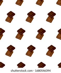 Seamless Chocolate Texture with Milk and Dark Chocolate Cubes. Pattern for Wrapping Paper Fabric and Wallpapers. Vector 3D Realistic Illustration Isolated on White Background.