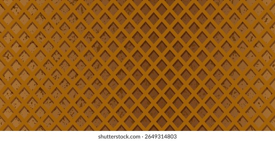 Seamless chocolate waffle texture pattern. Dark crispy grid background for ice cream, sweets, bakery packaging, dessert menu, textile design or wallpaper. Editable vector file.