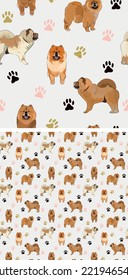 Seamless chow chow dog pattern, holiday texture. Square format, t-shirt, poster, packaging, textile, socks, textile, fabric, decoration, wrapping paper. Trendy hand-drawn chow chow dog wallpaper.