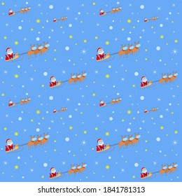 Seamless Christmas 2020 pattern. Santa in face mask on reindeer sleigh. Vector illustration.