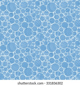 Seamless Christmas background with blue christmas balls. Vintage christmas seamless pattern. Doodle Hand Drawn Style