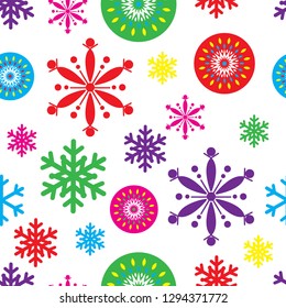 Seamless Christmas background with colorful snowflakes