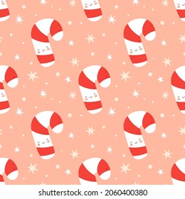 Seamless Christmas background with cute candy cane.