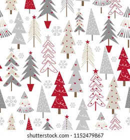 Seamless Christmas background with decorative Christmas trees 