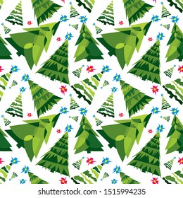 Seamless Christmas background with decorative Christmas trees. Christmas background with Christmas trees on a white background. Vector