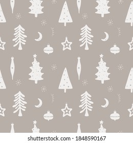 Seamless Christmas background with decorative Christmas trees. Vector illustration.