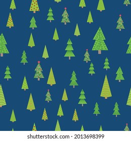 Seamless Christmas background with decorative Christmas trees