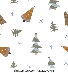 Seamless Christmas background with decorative Christmas trees. Vector illustration isolated on white background for your design