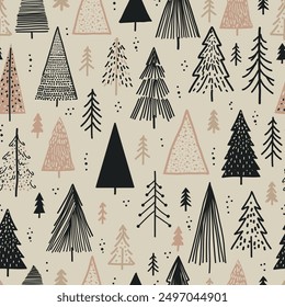 Seamless Christmas background with decorative Christmas trees