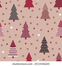 Seamless Christmas background with decorative Christmas trees, simple minimalists design