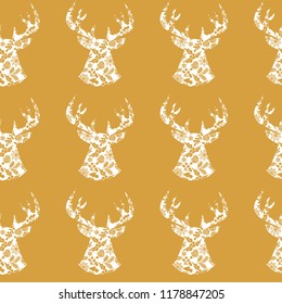 Seamless christmas background with deers. Vector seamless flat pattern  of Happy New Year and Christmas Day.