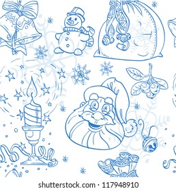 Seamless Christmas background doodles in blue color