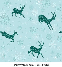seamless christmas background with emerald goats - vector