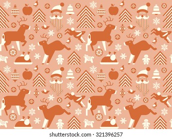 Seamless Christmas background with festive symbols.
