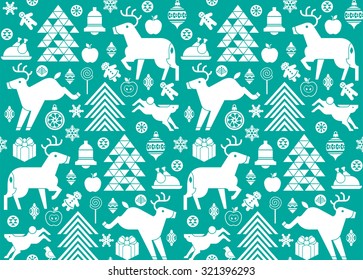 Seamless Christmas background with festive symbols.

