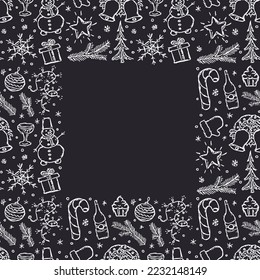 Seamless christmas background. christmas frame. Doodle illustration with christmas icons