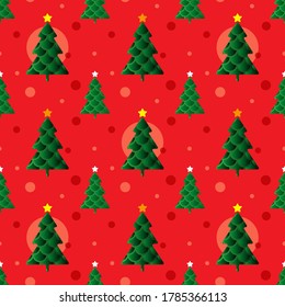 Un fondo navideño sin inconvenientes con árboles verdes de Navidad en un fondo rojo. Diseño de papel, textil y papel pintado. 
