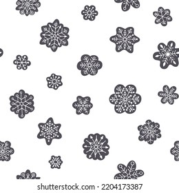 Seamless Christmas background. Hand drawn different snowflakes.