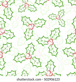 Seamless Christmas background with holly berries for design, holiday decoration, illustration.