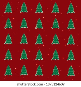 Seamless Christmas background with the image of a Christmas tree on a red background. Great choice for gift papers and backgrounds.