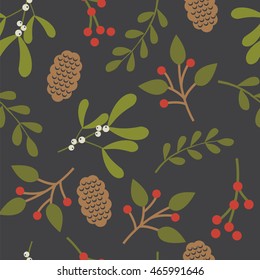 Seamless christmas background with leaf and mistletoe design