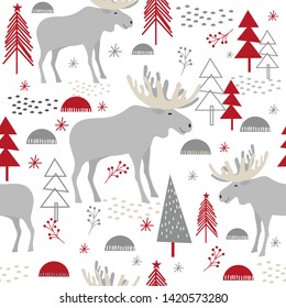 Seamless Christmas background with moose design