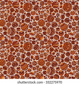 Seamless Christmas background with orange christmas balls. Vintage christmas seamless pattern. Doodle Hand Drawn Style