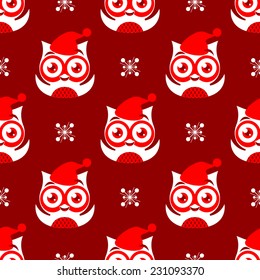 Seamless Christmas background with owl pattern