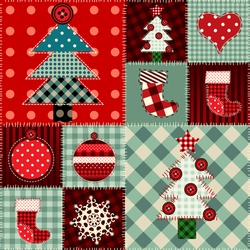 Seamless Christmas Background In Patchwork Style.