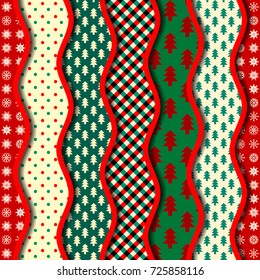 Seamless Christmas background in patchwork style. Relief wavy shapes.