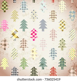 Seamless Christmas background in patchwork style. Christmas trees on vintage background.