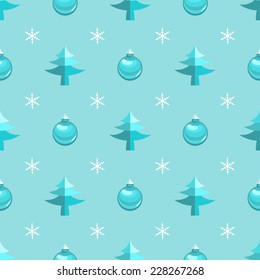 Seamless Christmas background with pine trees,snowflakes and baubles