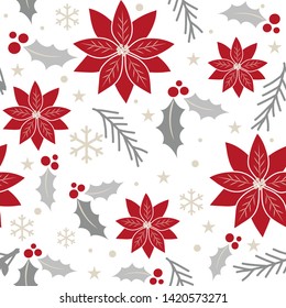Seamless Christmas Background and poinsettia red   silver color design