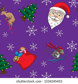 seamless Christmas background with purple characters. Vector image. eps 10