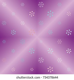 Seamless Christmas background with random scatter falling colorful snowflakes on a lilac gradient background