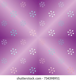 Seamless Christmas background with random scatter falling colorful snowflakes on a lilac gradient background