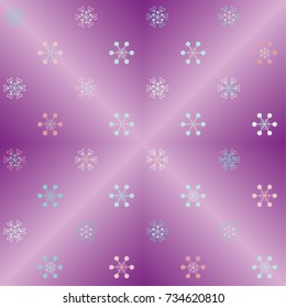 Seamless Christmas background with random scatter falling colorful snowflakes on a lilac gradient background