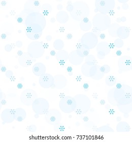 Seamless Christmas background with random scatter falling turquoise snowflakes and blue polka dots isolated on white.