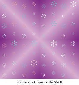 Seamless Christmas background with random scatter falling colorful snowflakes on a lilac gradient background