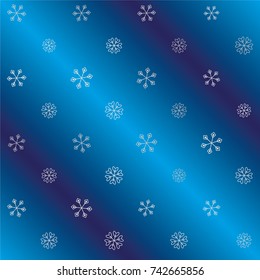 Seamless Christmas background with random scatter falling silver snowflakes on a navy blue background.