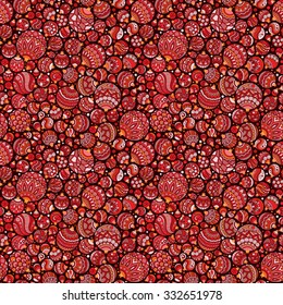 Seamless Christmas background with red christmas balls. Vintage christmas seamless pattern. Doodle Hand Drawn Style